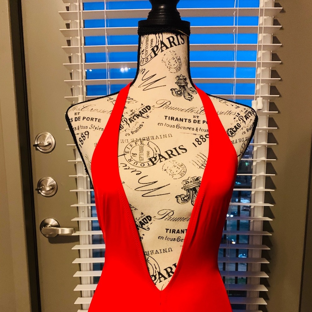 Solid & Striped One Piece Red Swimsuit (XS)